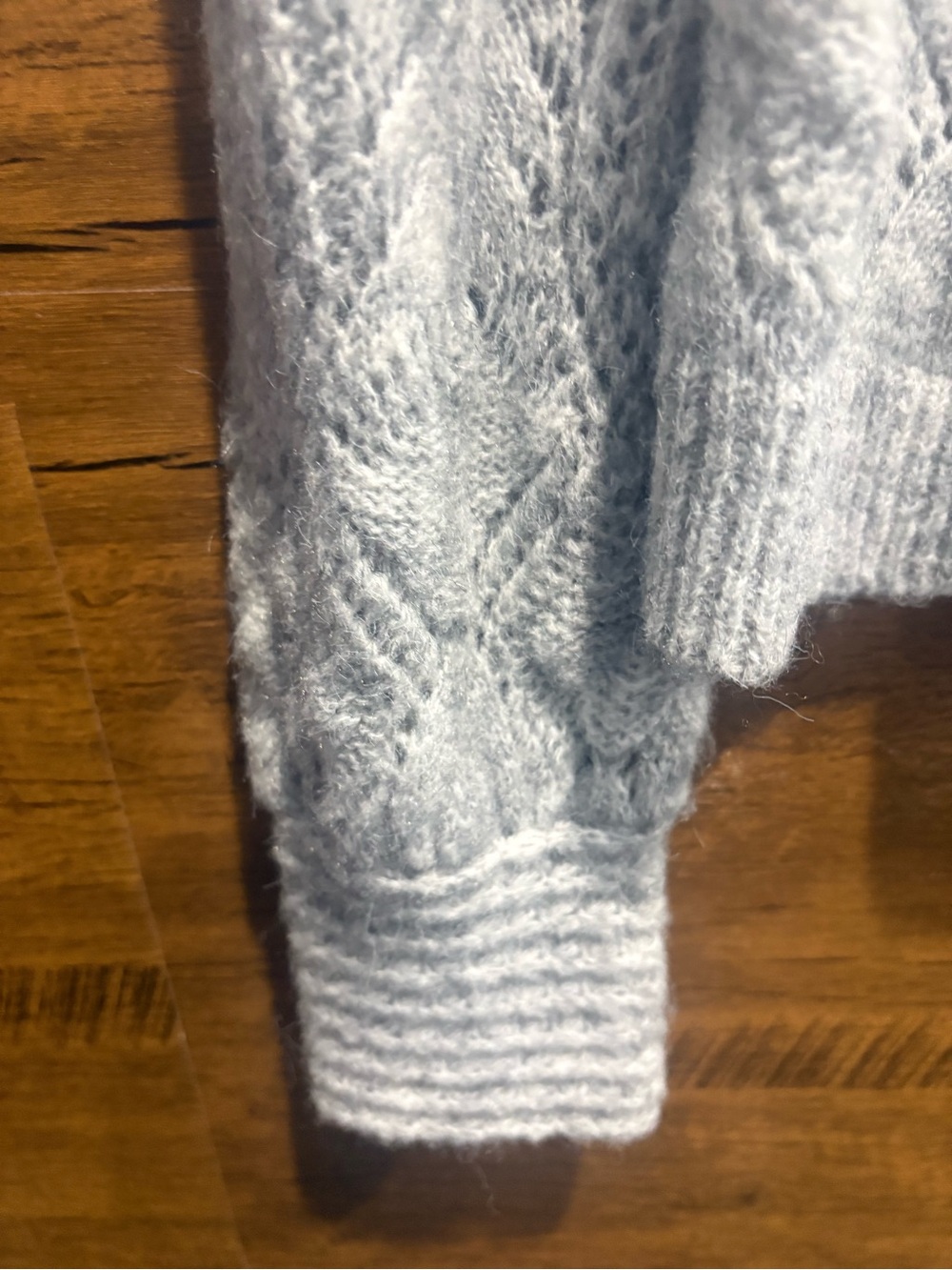 Sundance Scallop V-Neck Light Gray Cable Cardigan - Picture 5 of 9